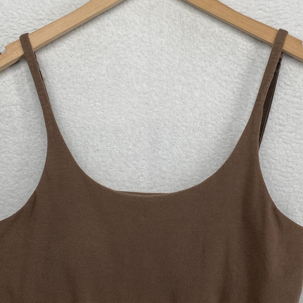 EILEEN FISHER Tank Top S Stretch Organic Cotton Scoop Neck Shelf Bra Brown USA - Picture 2 of 12